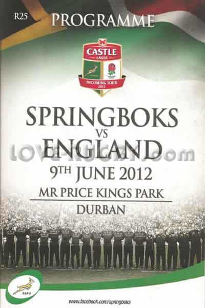 2012 South Africa v England  Rugby Programme